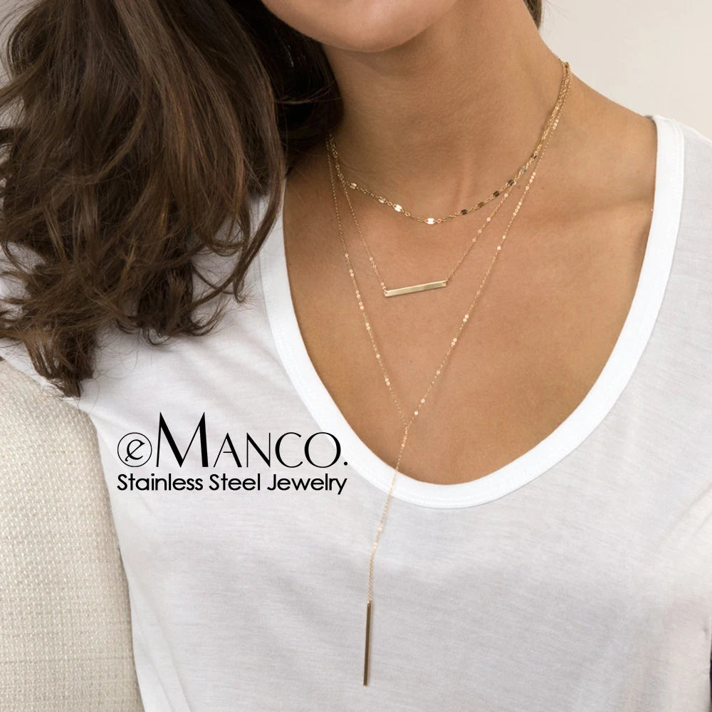EManco Trendy Multi Layered Stainless Steel Necklace Women Dainty Imitation Pearls Choker Necklace for Women