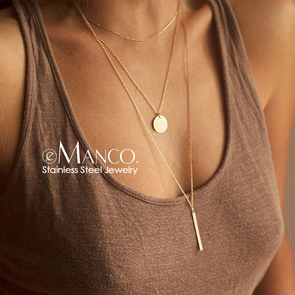EManco Trendy Multi Layered Stainless Steel Necklace Women Dainty Imitation Pearls Choker Necklace for Women