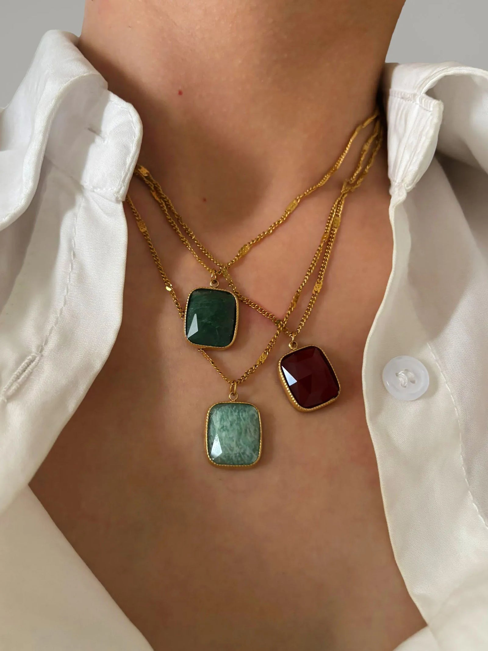 Peri'sbox Stainless Steel Minimalist Natural Stone Geometric Pendant Necklaces for Women Girls High Quality Trendy Daily Jewelry