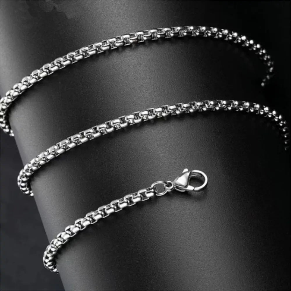 5pcs Stainless Steel Square Box Link Box Chain Necklace Jewelry Gift for Men and Women 2/2.5/3mm 50/60/70cm Length
