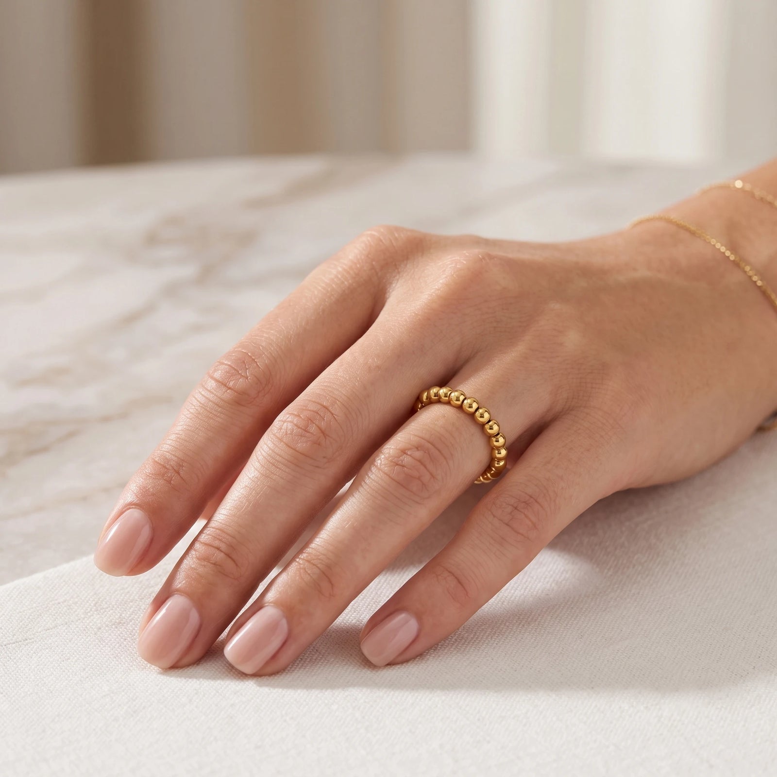 Minimalist Tiny Ball Rings Tarnish Free Stainless Steel 18K Gold Plated Bead Ring Size 7 Stackable Bubble Jewelry For Girls