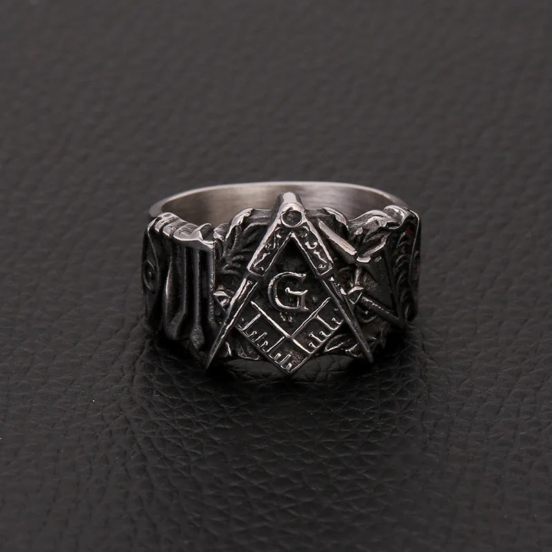 Vintage Freemasonry Rings for Men Stainless Steel Masonic Punk Jewelry Hiphop Mysticism Gift Charm Design Creative Accessories
