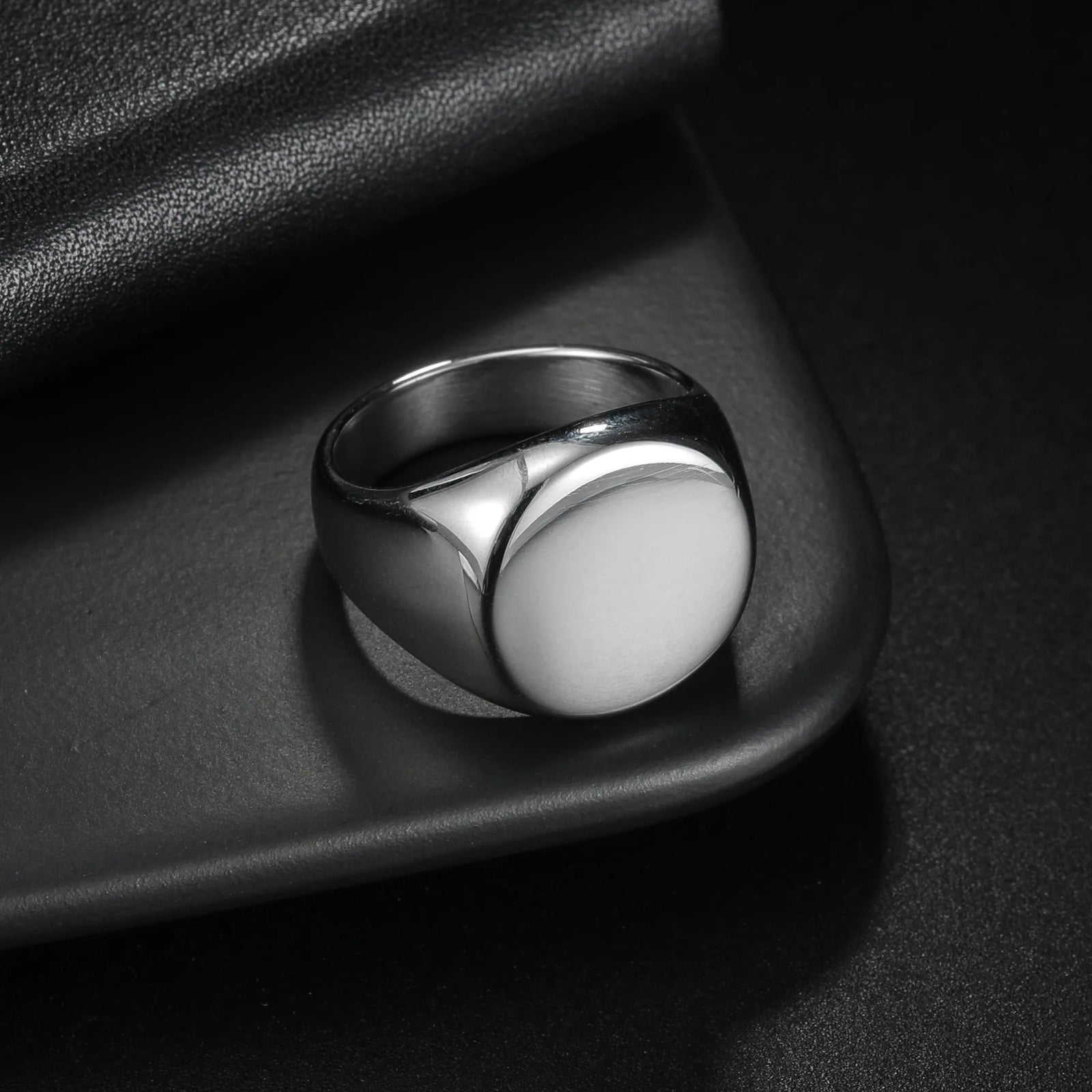 HNSP 316L Stainless Steel Round Smooth Seal Ring For Men DIY Blank Signet Rings Custom Engraved Jewelry Accessories