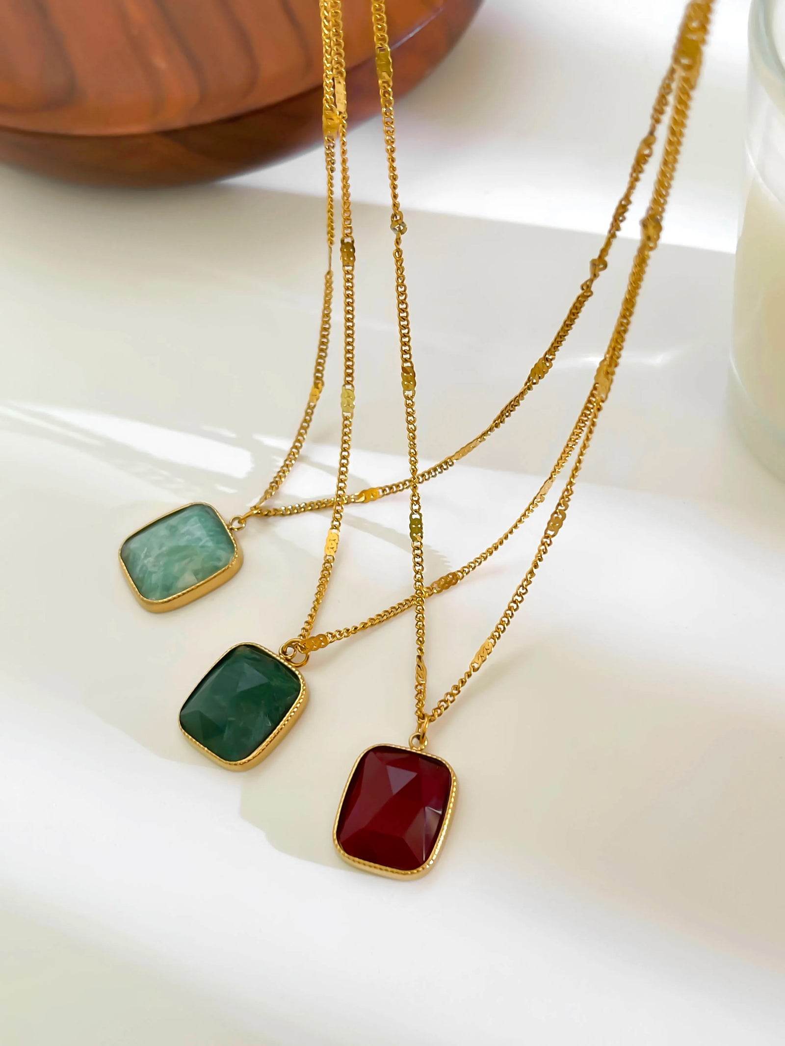 Peri'sbox Stainless Steel Minimalist Natural Stone Geometric Pendant Necklaces for Women Girls High Quality Trendy Daily Jewelry
