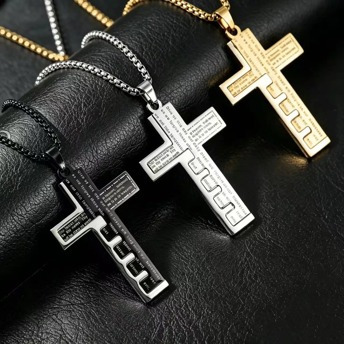 HNSP 316L Stainless Steel Bible Cross Pendant Necklace For Men Street Fashion Waterproof Jewelry Accessories Gift