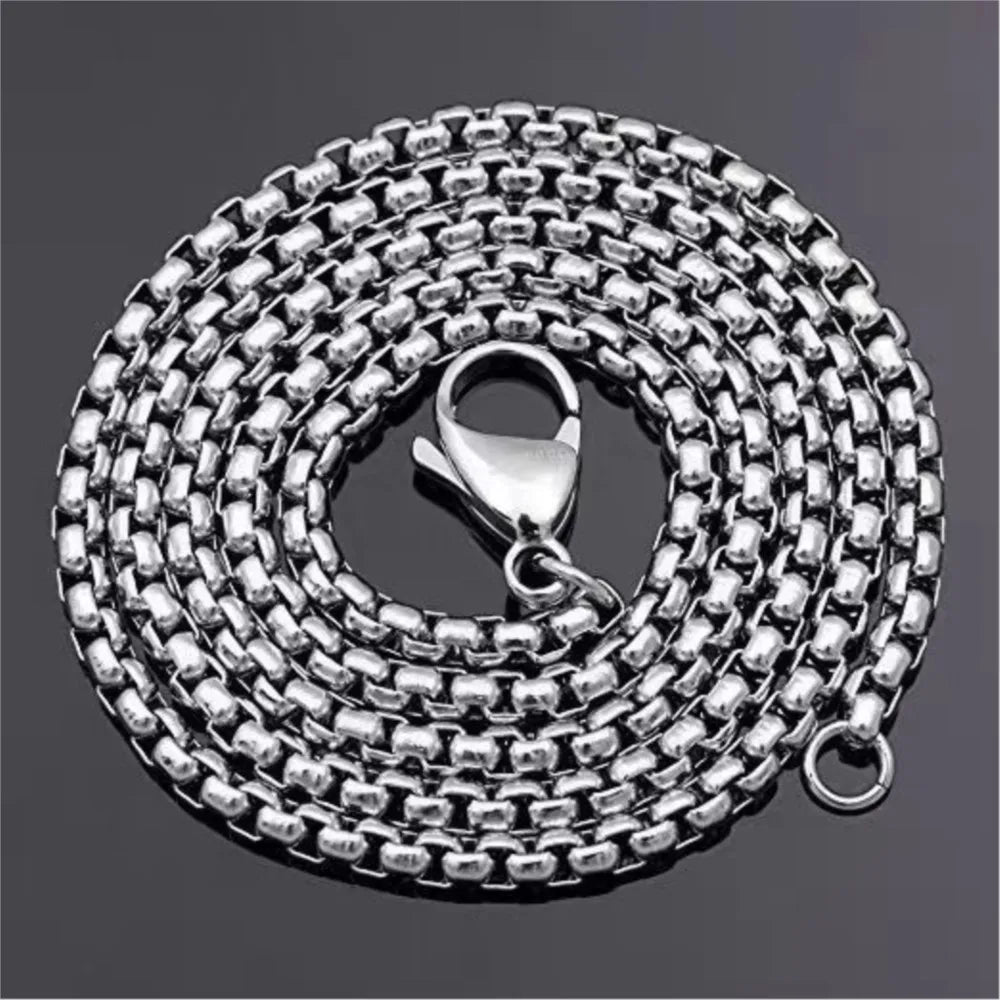5pcs Stainless Steel Square Box Link Box Chain Necklace Jewelry Gift for Men and Women 2/2.5/3mm 50/60/70cm Length