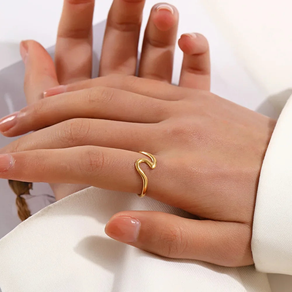 New Trendy Stainless Steel Geometric Rings for Women Gold Color Minimalist Adjustable Finger Rings Birthday Party Jewelry Gifts