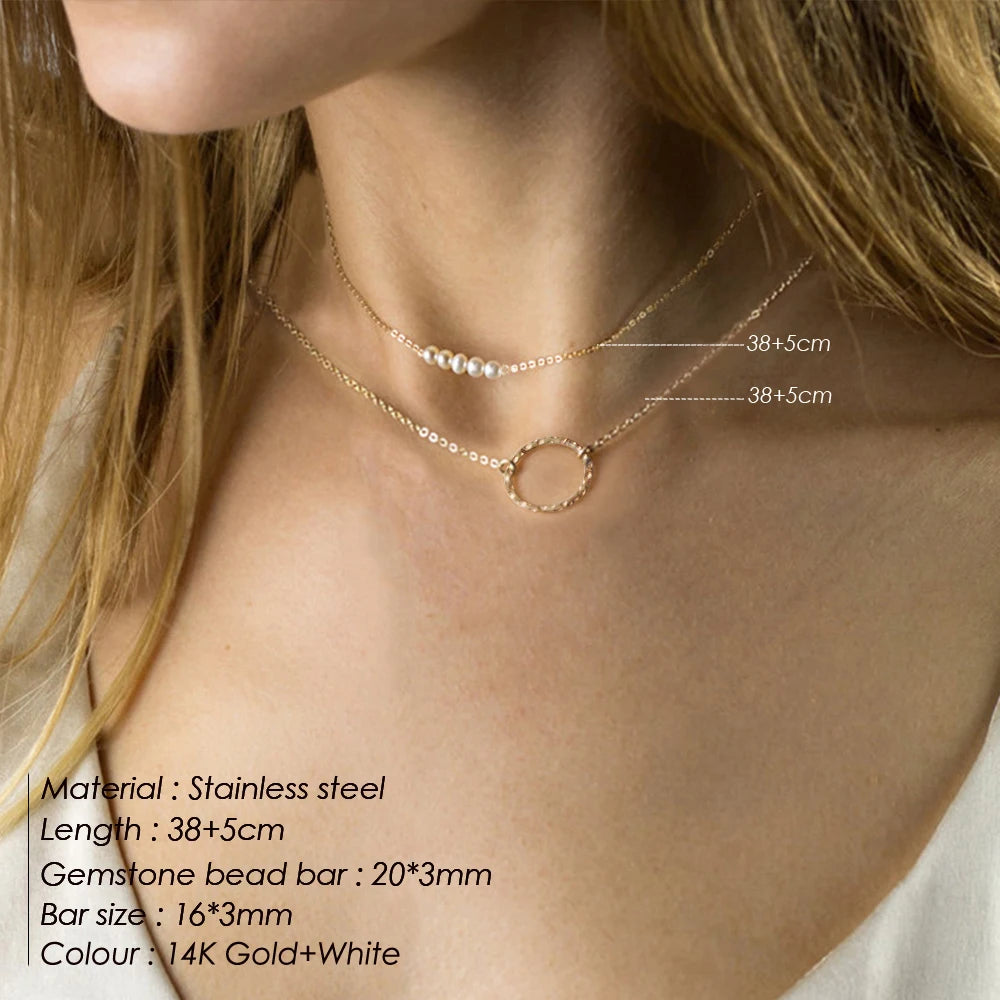 EManco Trendy Multi Layered Stainless Steel Necklace Women Dainty Imitation Pearls Choker Necklace for Women