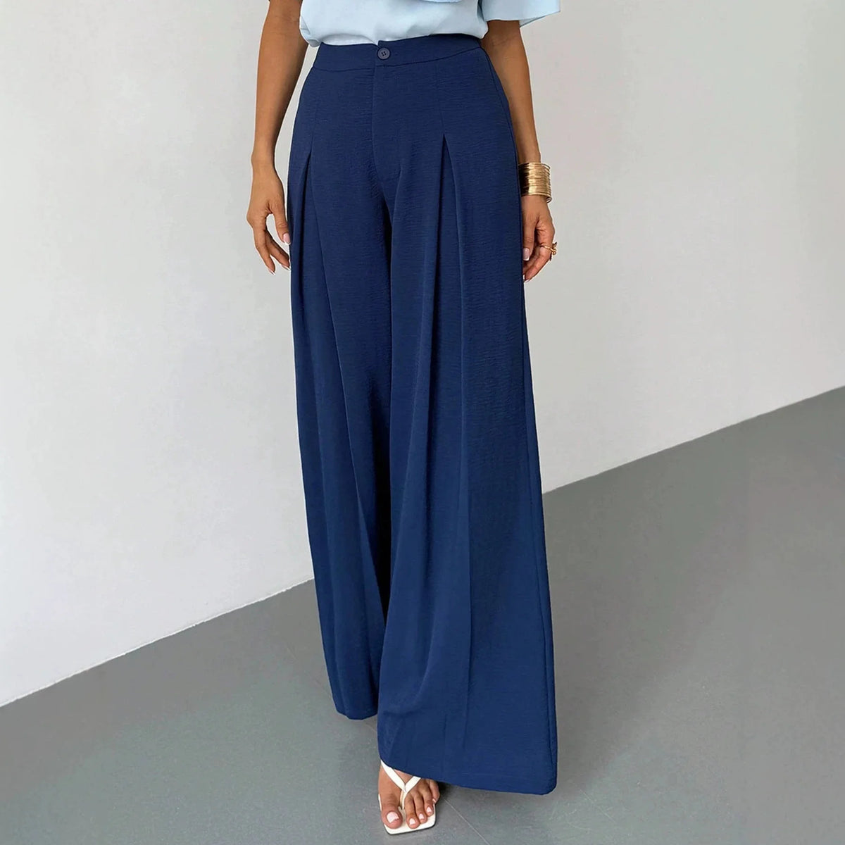 Slimming High Waist Wide Leg Pants Commute Casual Loose Drapey Straight Leg Trousers Versatile Style Korean Leisure