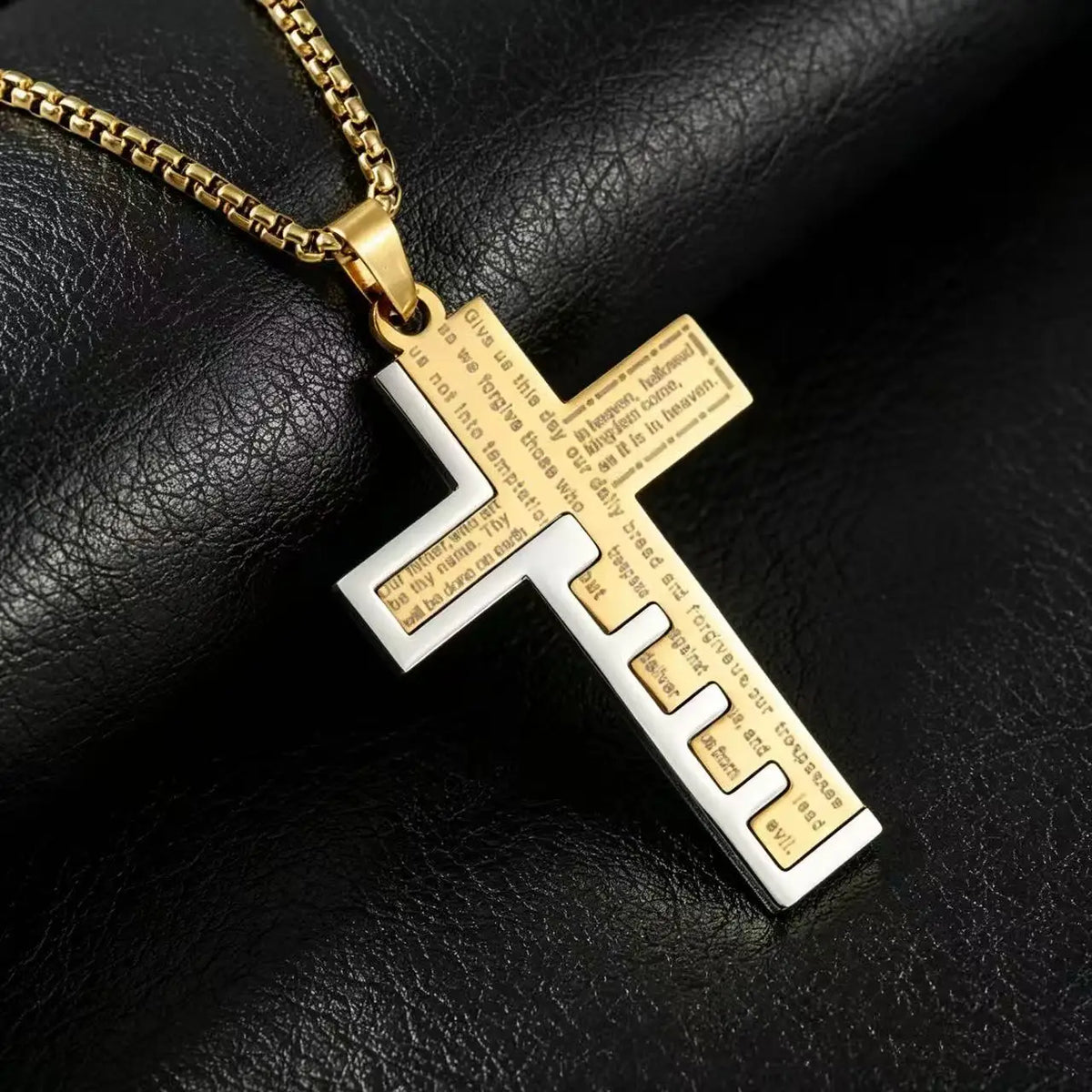 HNSP 316L Stainless Steel Bible Cross Pendant Necklace For Men Street Fashion Waterproof Jewelry Accessories Gift