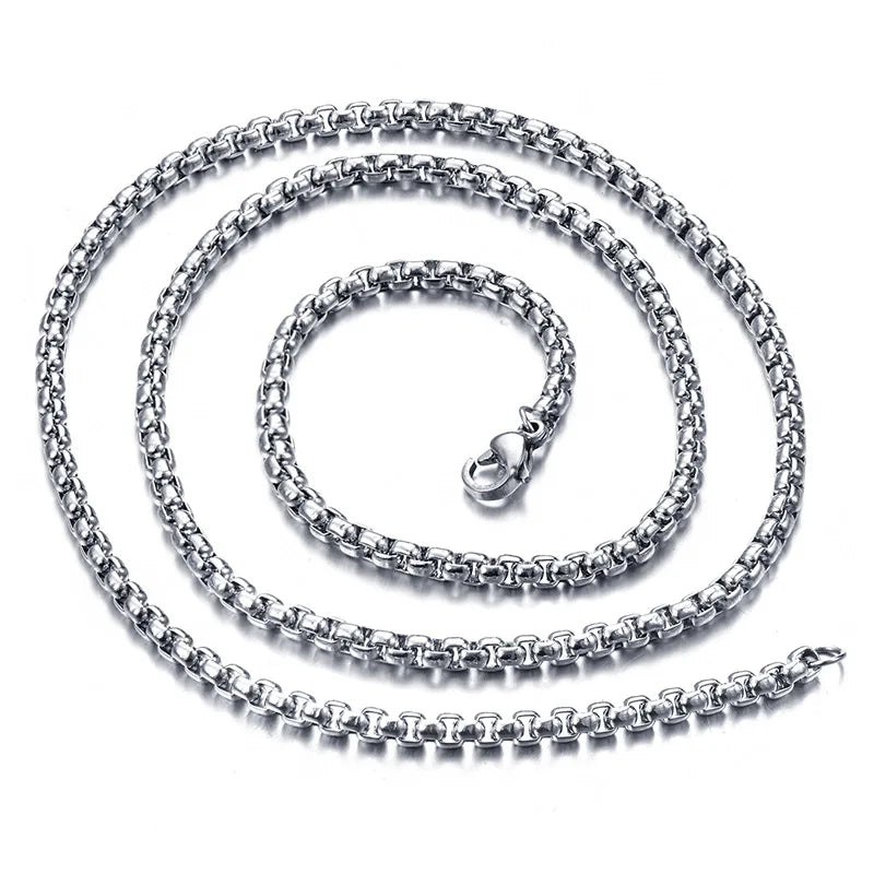 2-5MM Width Stainless Steel Square Rolo Chain Necklace For Women Round Box Choker Necklace Men Fashion Jewelry Accessories