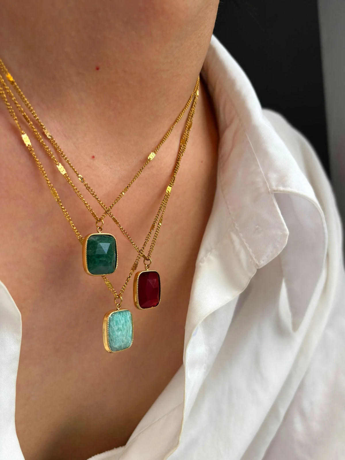 Peri'sbox Stainless Steel Minimalist Natural Stone Geometric Pendant Necklaces for Women Girls High Quality Trendy Daily Jewelry
