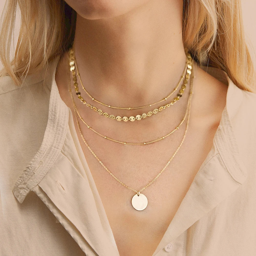 EManco Trendy Multi Layered Stainless Steel Necklace Women Dainty Imitation Pearls Choker Necklace for Women