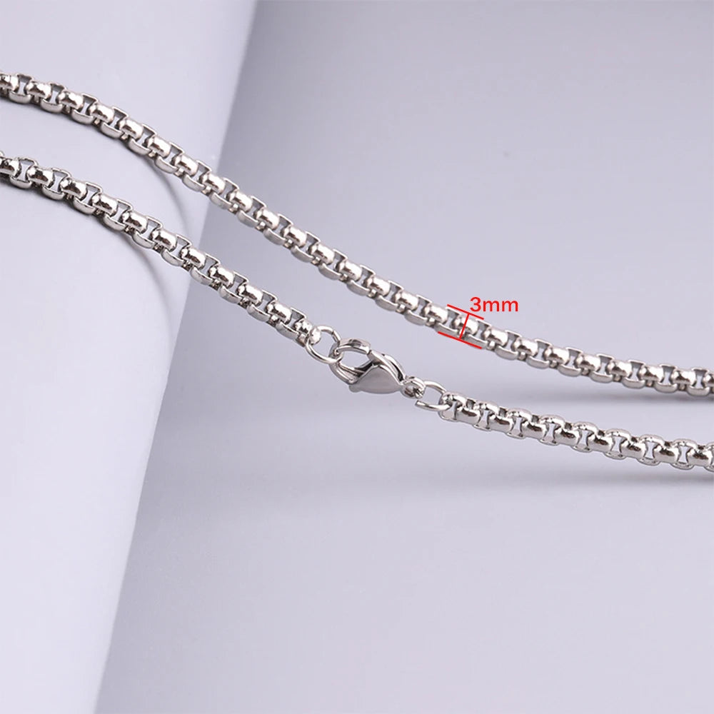 5pcs Stainless Steel Square Box Link Box Chain Necklace Jewelry Gift for Men and Women 2/2.5/3mm 50/60/70cm Length