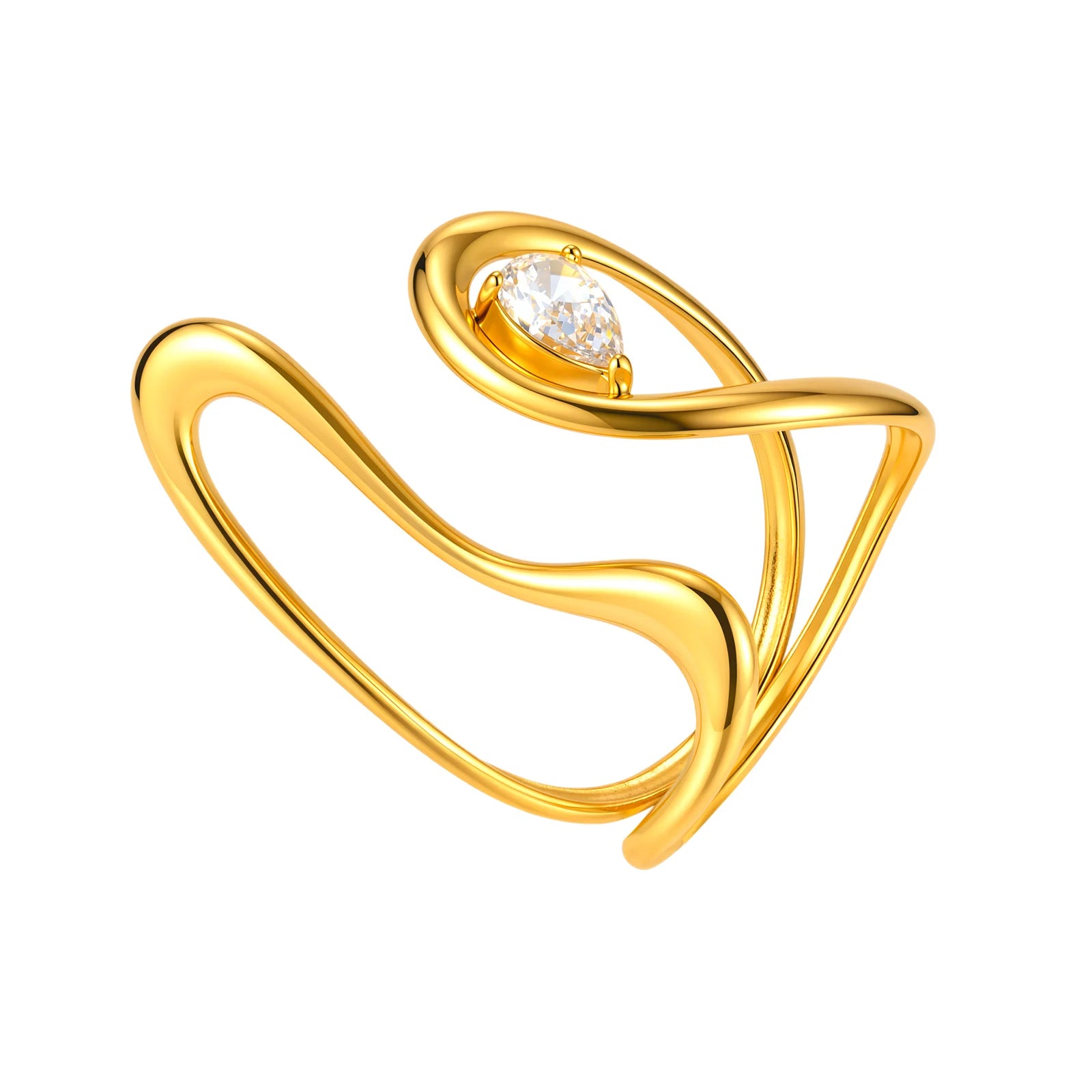 Double-Layer Waterdrop Zircon Open Ring for Women Stainless Steel Geometric Finger Rings Fashion Stacking Jewelry Gift