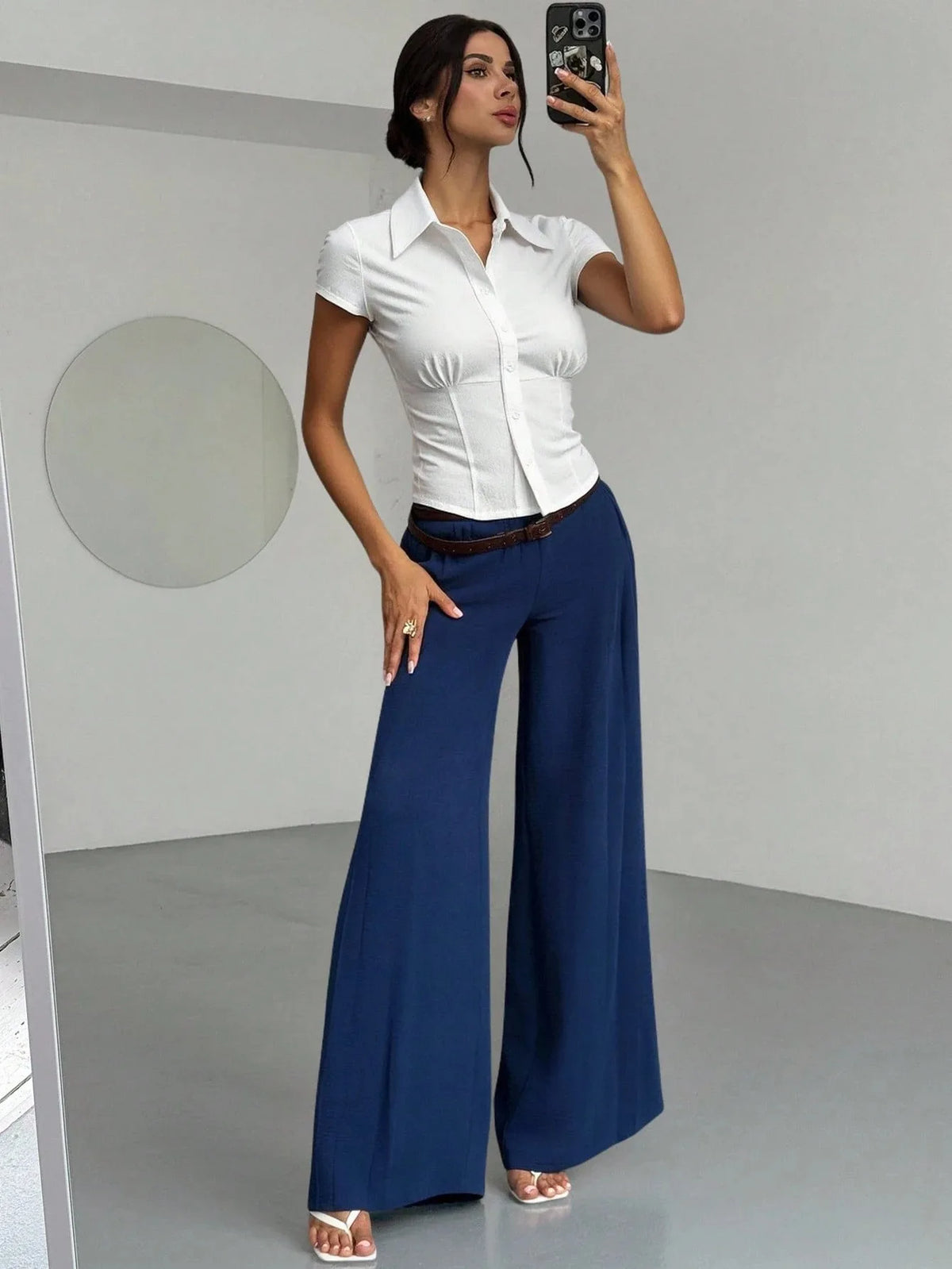 Slimming High Waist Wide Leg Pants Commute Casual Loose Drapey Straight Leg Trousers Versatile Style Korean Leisure