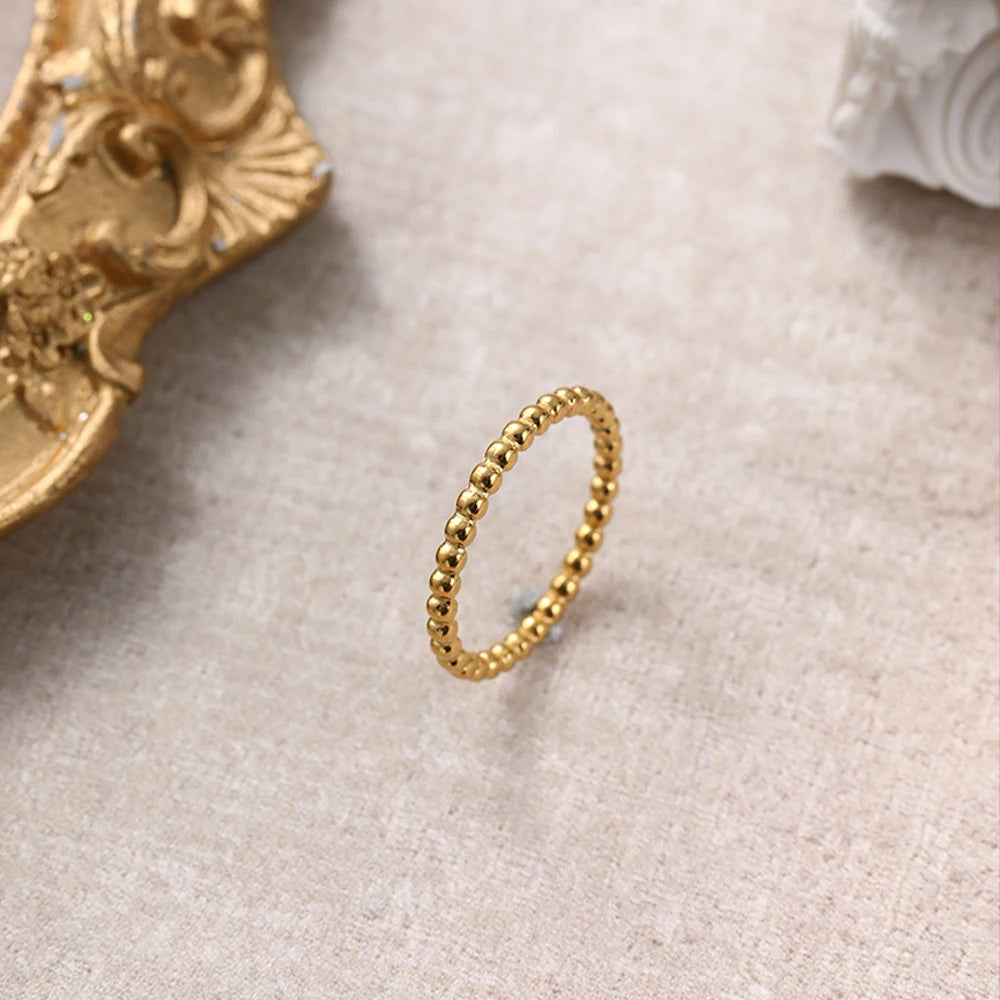 Minimalist Tiny Ball Rings Tarnish Free Stainless Steel 18K Gold Plated Bead Ring Size 7 Stackable Bubble Jewelry For Girls