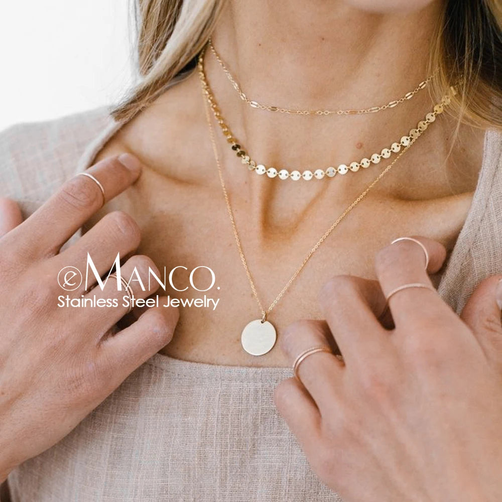 EManco Trendy Multi Layered Stainless Steel Necklace Women Dainty Imitation Pearls Choker Necklace for Women