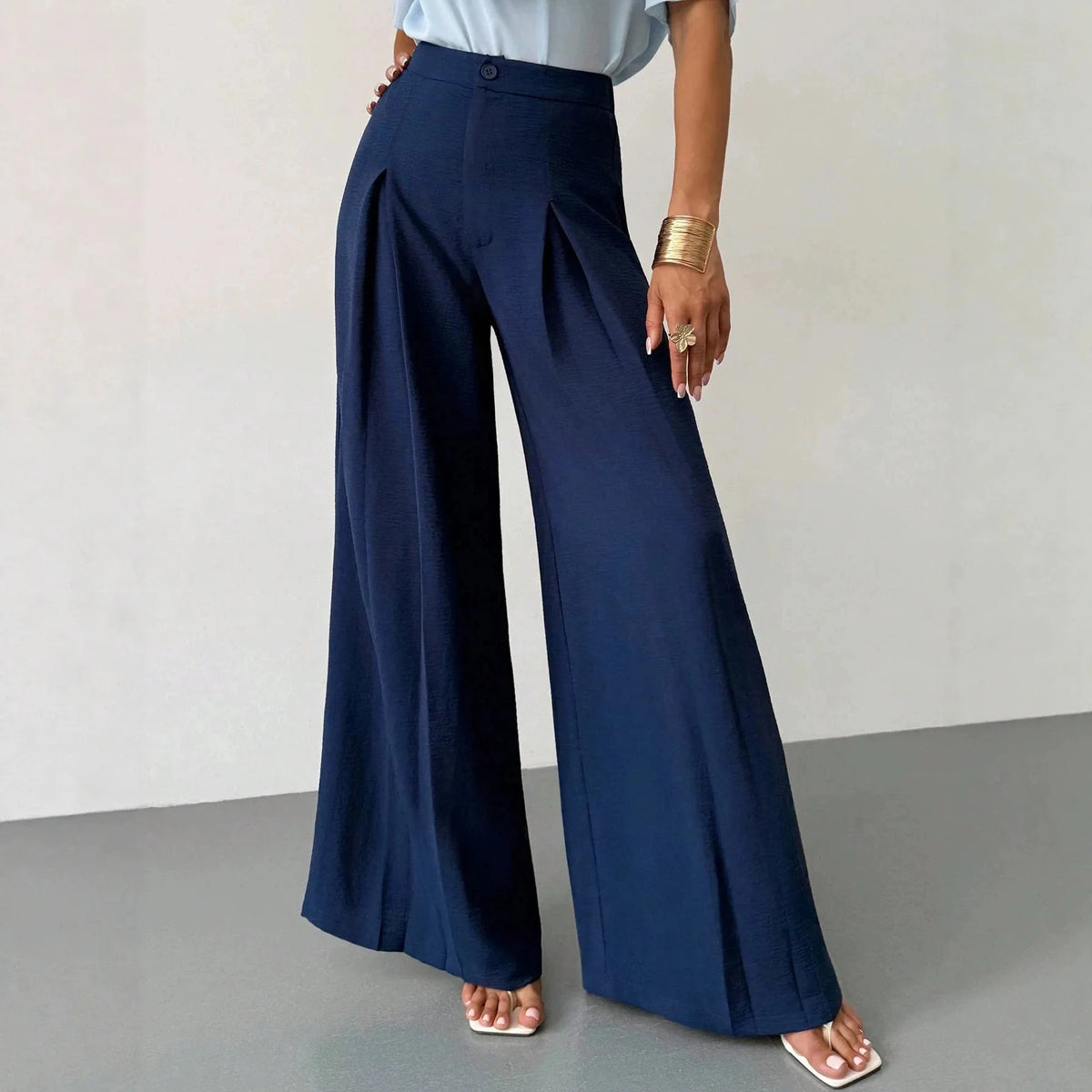 Slimming High Waist Wide Leg Pants Commute Casual Loose Drapey Straight Leg Trousers Versatile Style Korean Leisure