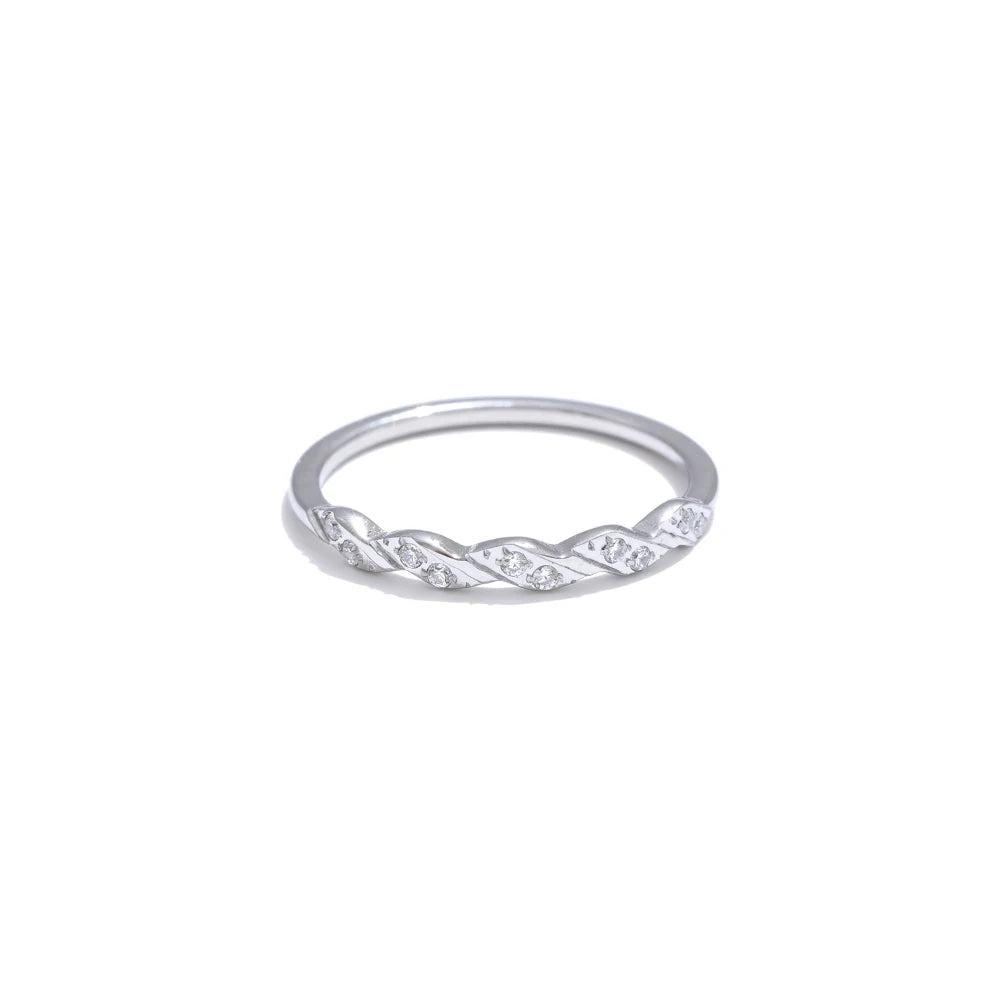 Yhpup Arrivals Stainless Steel Zirconia Wave Shape Thin Finger Ring 18K PVD Plated Minimalist Chic Jewelry Rust Proof Gift