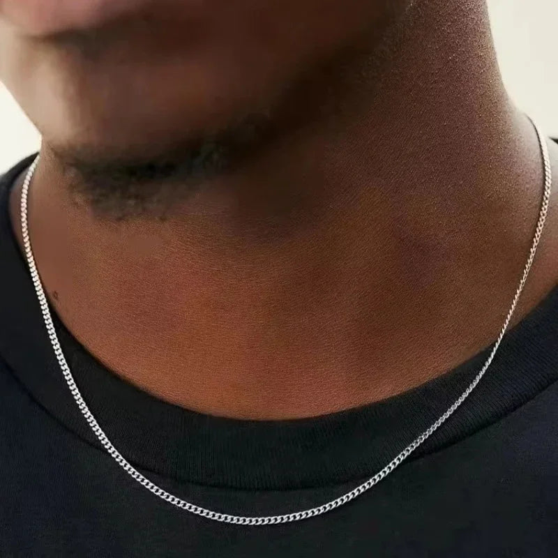 3mm Men's Cuban Chain Necklace Simple Stainless Steel Necklace Fashion Titanium Steel Jewelry Trend Accessories Party Gifts