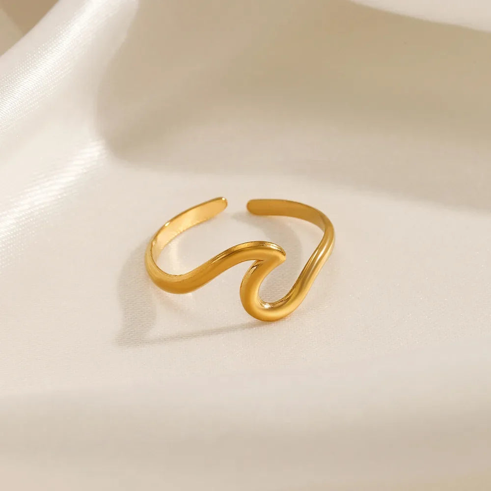 New Trendy Stainless Steel Geometric Rings for Women Gold Color Minimalist Adjustable Finger Rings Birthday Party Jewelry Gifts