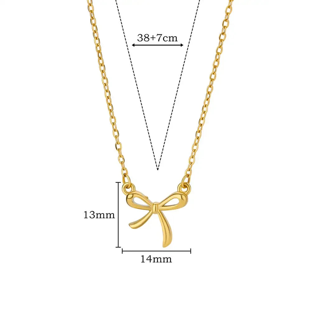 Stainless Steel Bowknot Lucky Necklace For Women Gold Color Korean Necklaces Female Aesthetic Choker Jewelry Daily Accessories