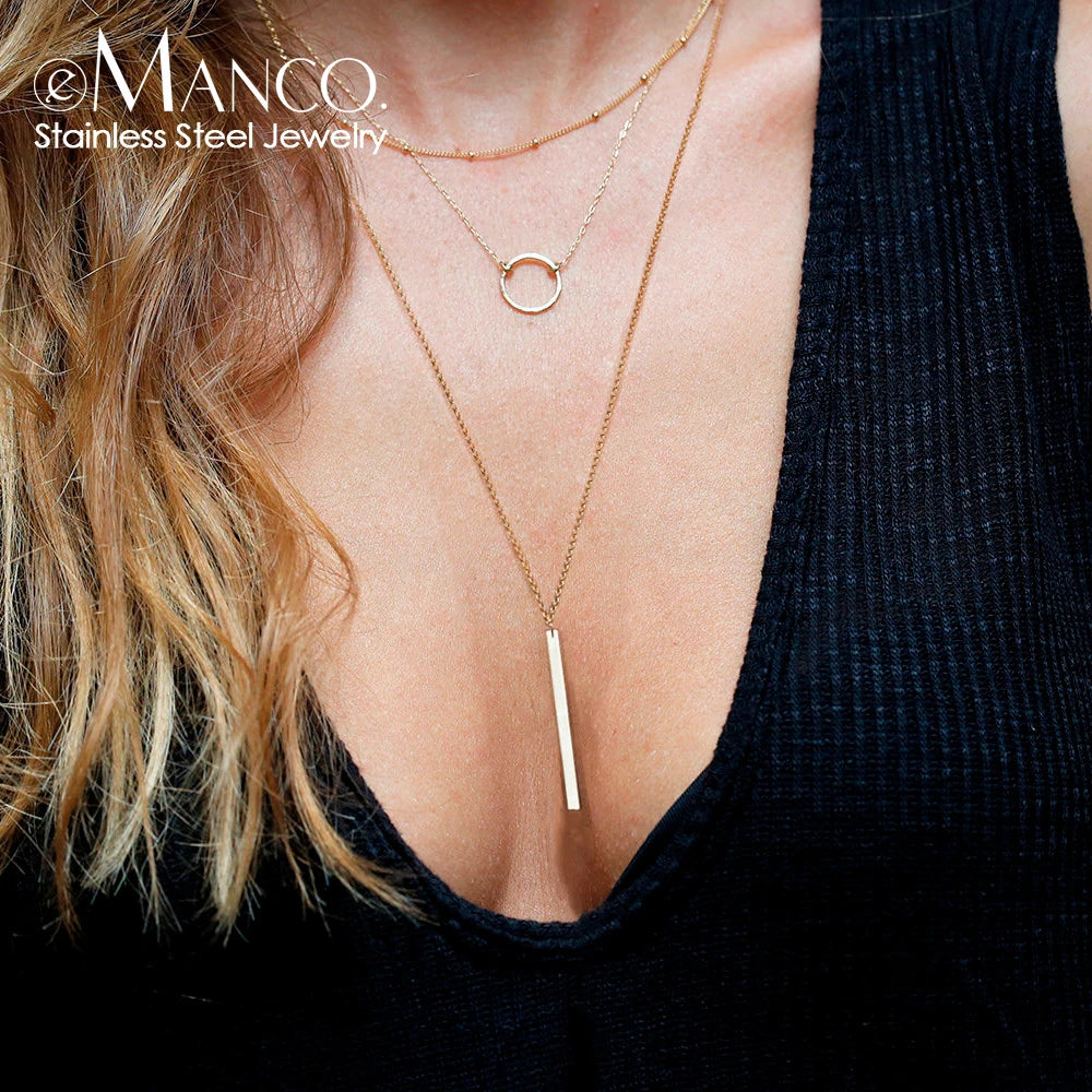 EManco Trendy Multi Layered Stainless Steel Necklace Women Dainty Imitation Pearls Choker Necklace for Women