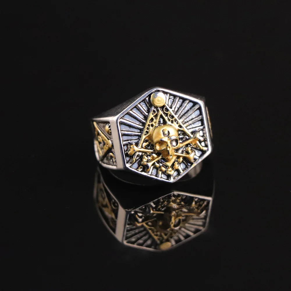 Vintage Freemasonry Rings for Men Stainless Steel Masonic Punk Jewelry Hiphop Mysticism Gift Charm Design Creative Accessories