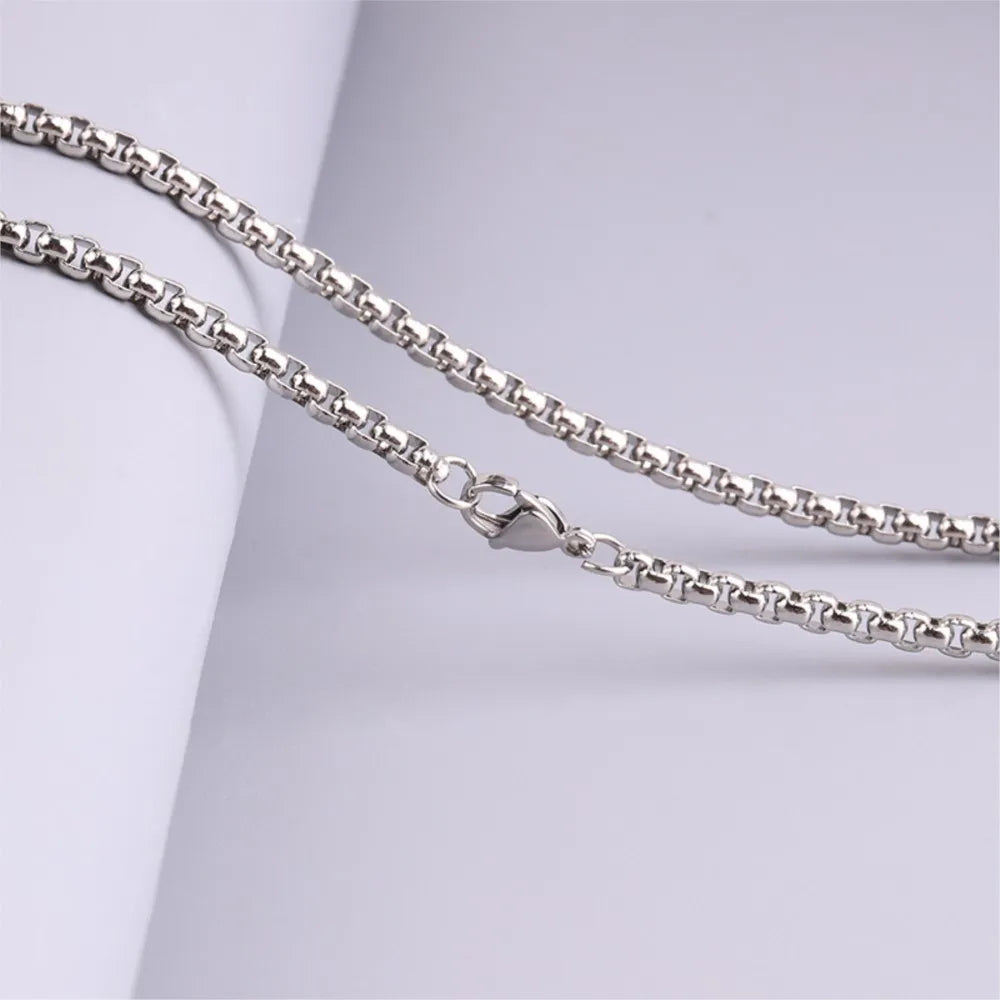 5pcs Stainless Steel Square Box Link Box Chain Necklace Jewelry Gift for Men and Women 2/2.5/3mm 50/60/70cm Length