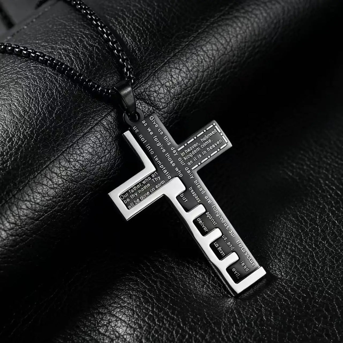HNSP 316L Stainless Steel Bible Cross Pendant Necklace For Men Street Fashion Waterproof Jewelry Accessories Gift