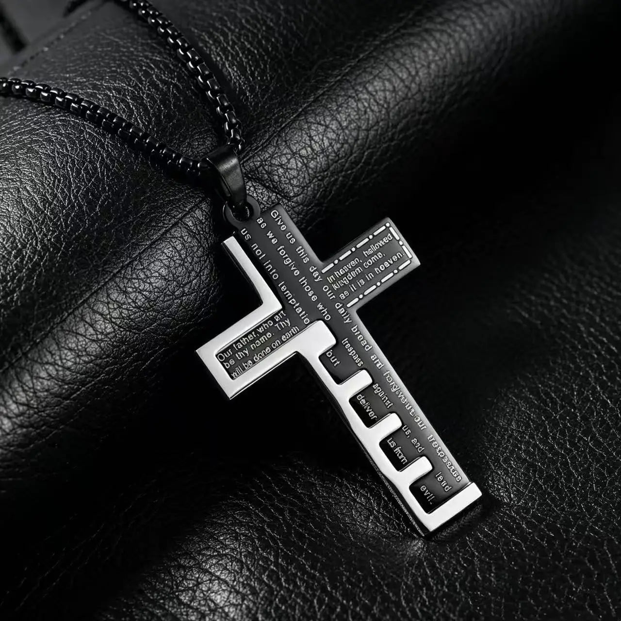 HNSP 316L Stainless Steel Bible Cross Pendant Necklace For Men Street Fashion Waterproof Jewelry Accessories Gift