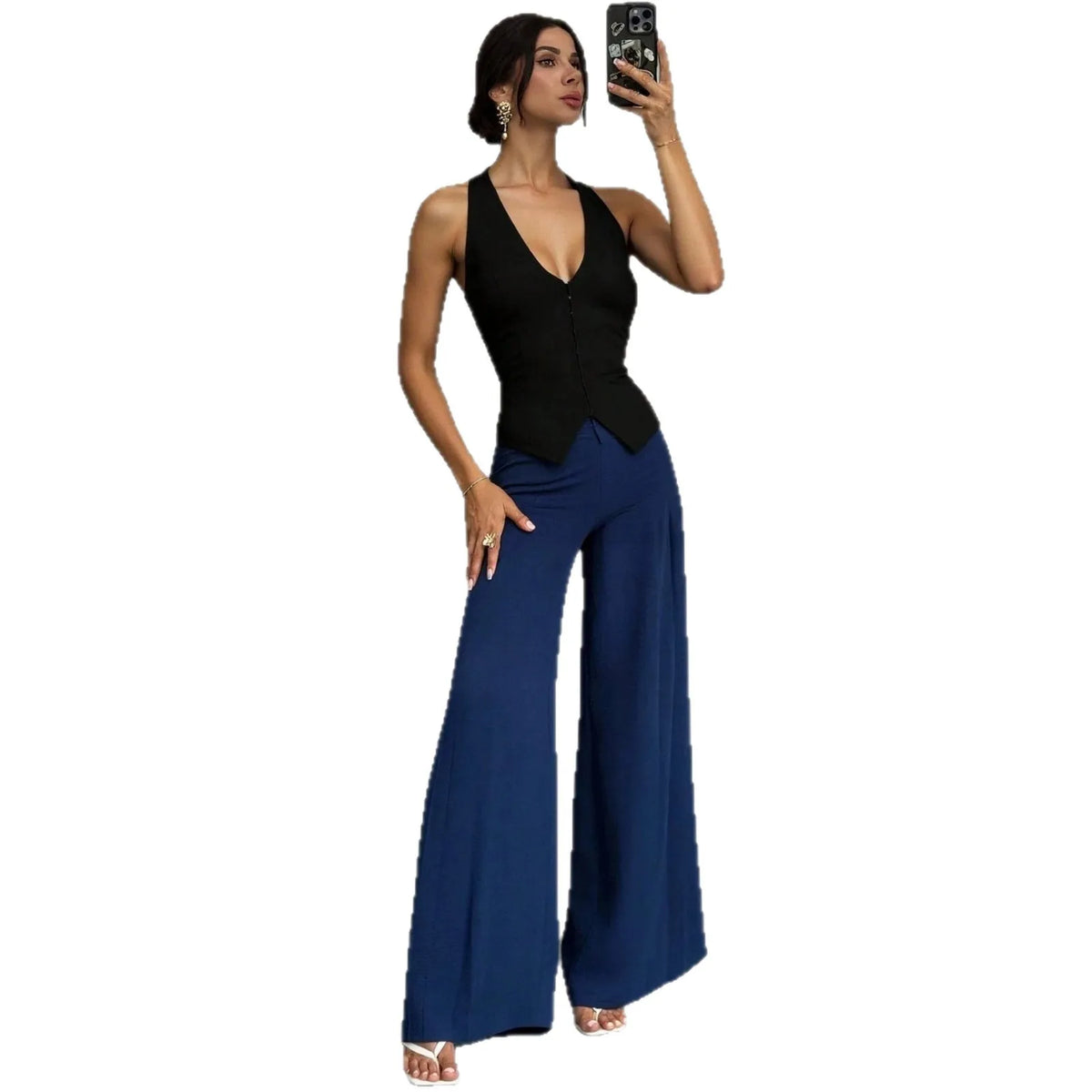 Slimming High Waist Wide Leg Pants Commute Casual Loose Drapey Straight Leg Trousers Versatile Style Korean Leisure
