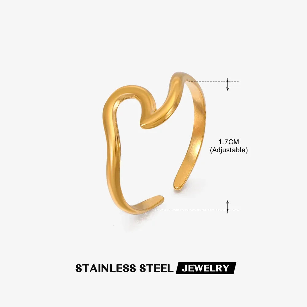 New Trendy Stainless Steel Geometric Rings for Women Gold Color Minimalist Adjustable Finger Rings Birthday Party Jewelry Gifts