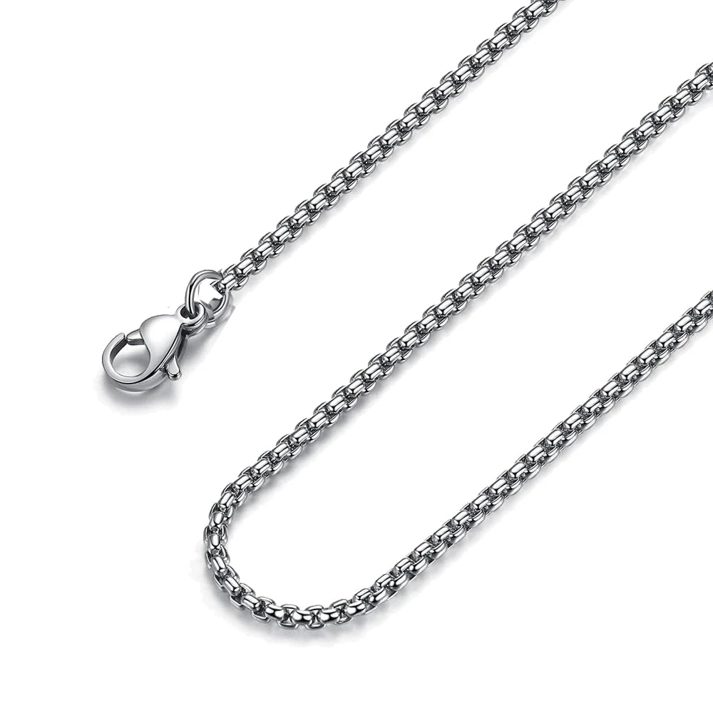 5pcs Stainless Steel Square Box Link Box Chain Necklace Jewelry Gift for Men and Women 2/2.5/3mm 50/60/70cm Length