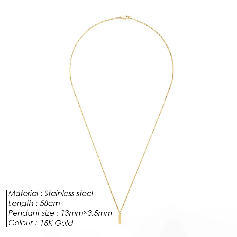 ELANDIS Minimalist Square Pendant Stainless Steel 18K Gold Plated Necklace Fashion Men's Accessories Wholesale