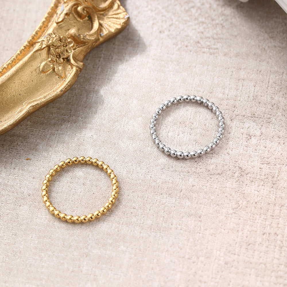 Minimalist Tiny Ball Rings Tarnish Free Stainless Steel 18K Gold Plated Bead Ring Size 7 Stackable Bubble Jewelry For Girls