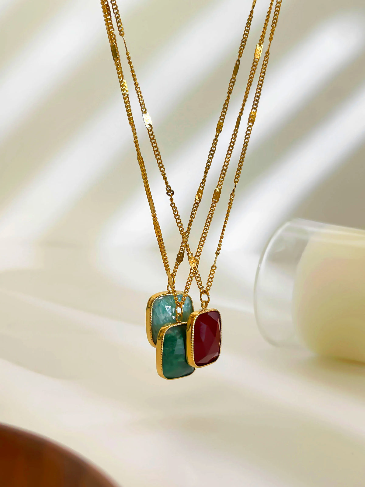 Peri'sbox Stainless Steel Minimalist Natural Stone Geometric Pendant Necklaces for Women Girls High Quality Trendy Daily Jewelry