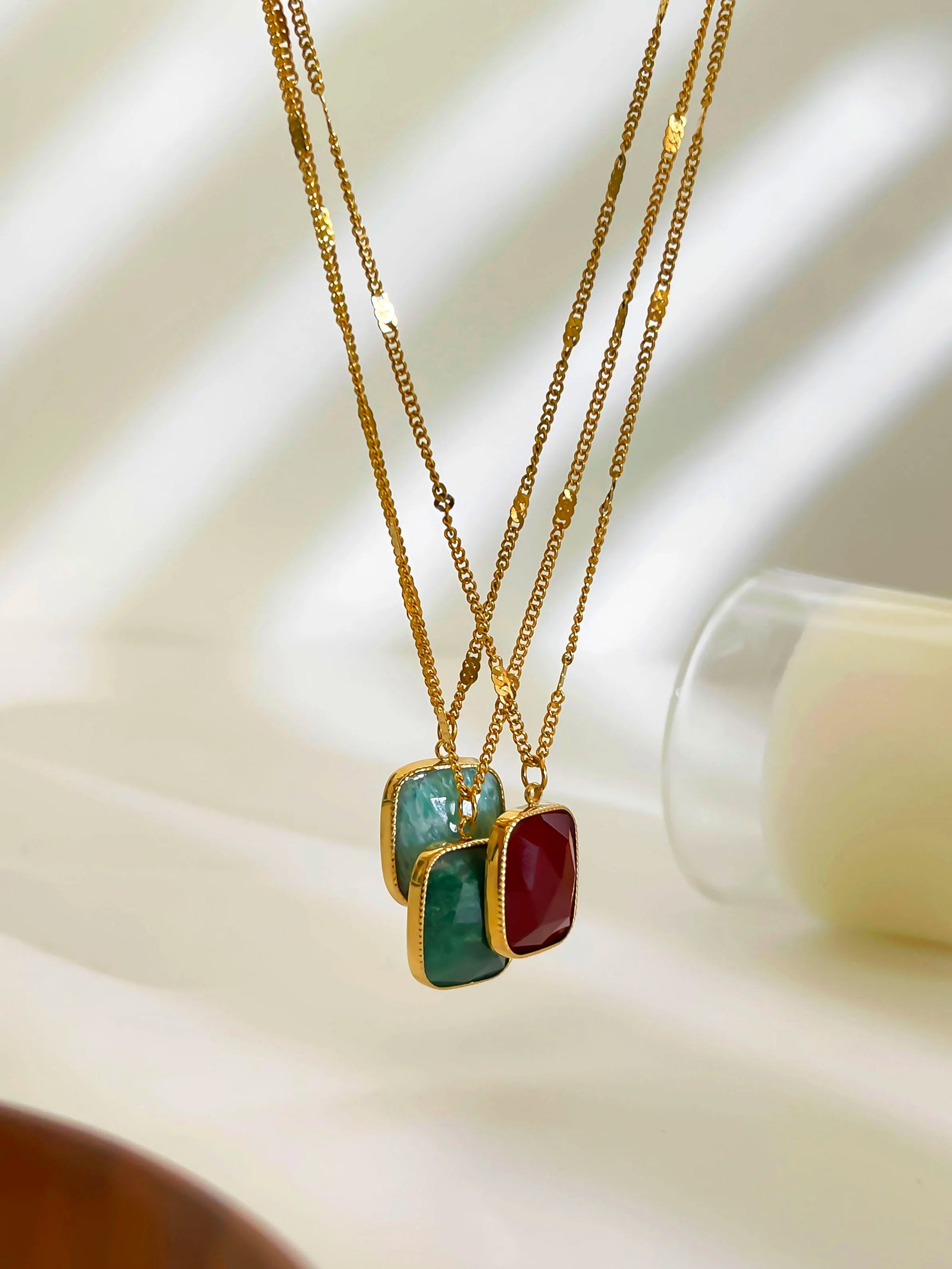 Peri'sbox Stainless Steel Minimalist Natural Stone Geometric Pendant Necklaces for Women Girls High Quality Trendy Daily Jewelry
