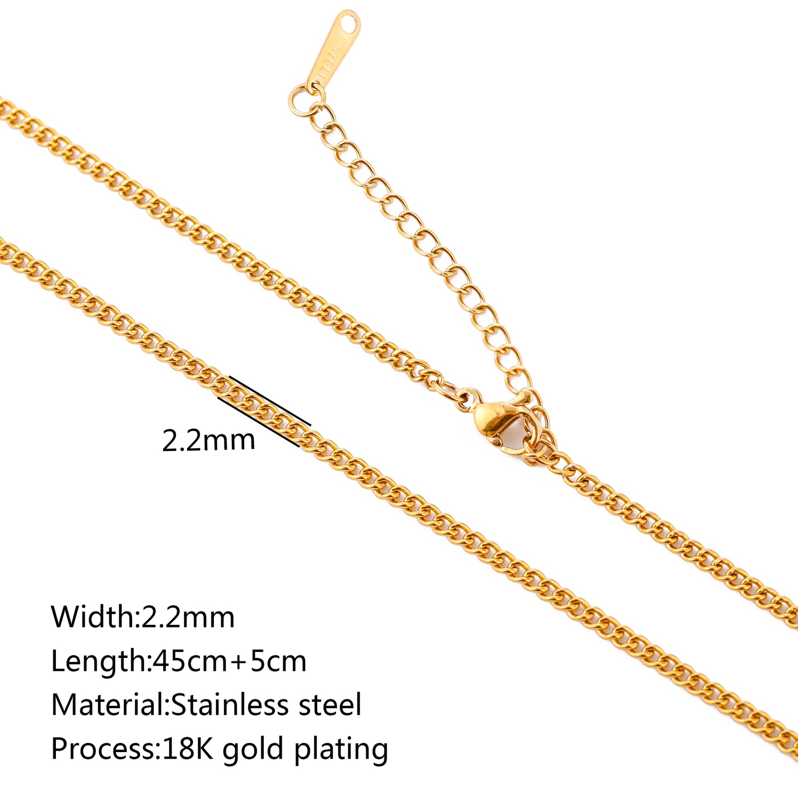 5pc 18K Gold Color PVD Plated Stainless Steel Cuba Cross O Ripple Twisted Chain Necklace Adjustable Chain DIY Necklace Wholesale