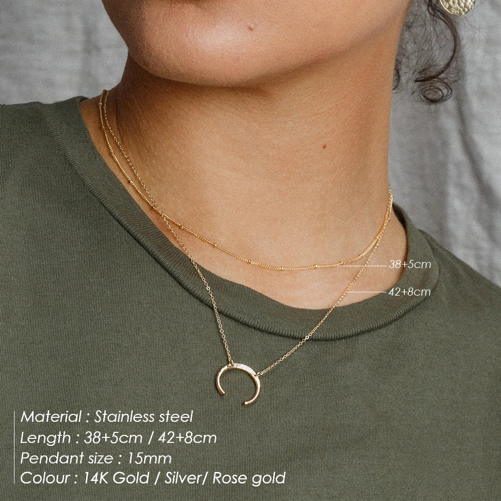 EManco Trendy Multi Layered Stainless Steel Necklace Women Dainty Imitation Pearls Choker Necklace for Women