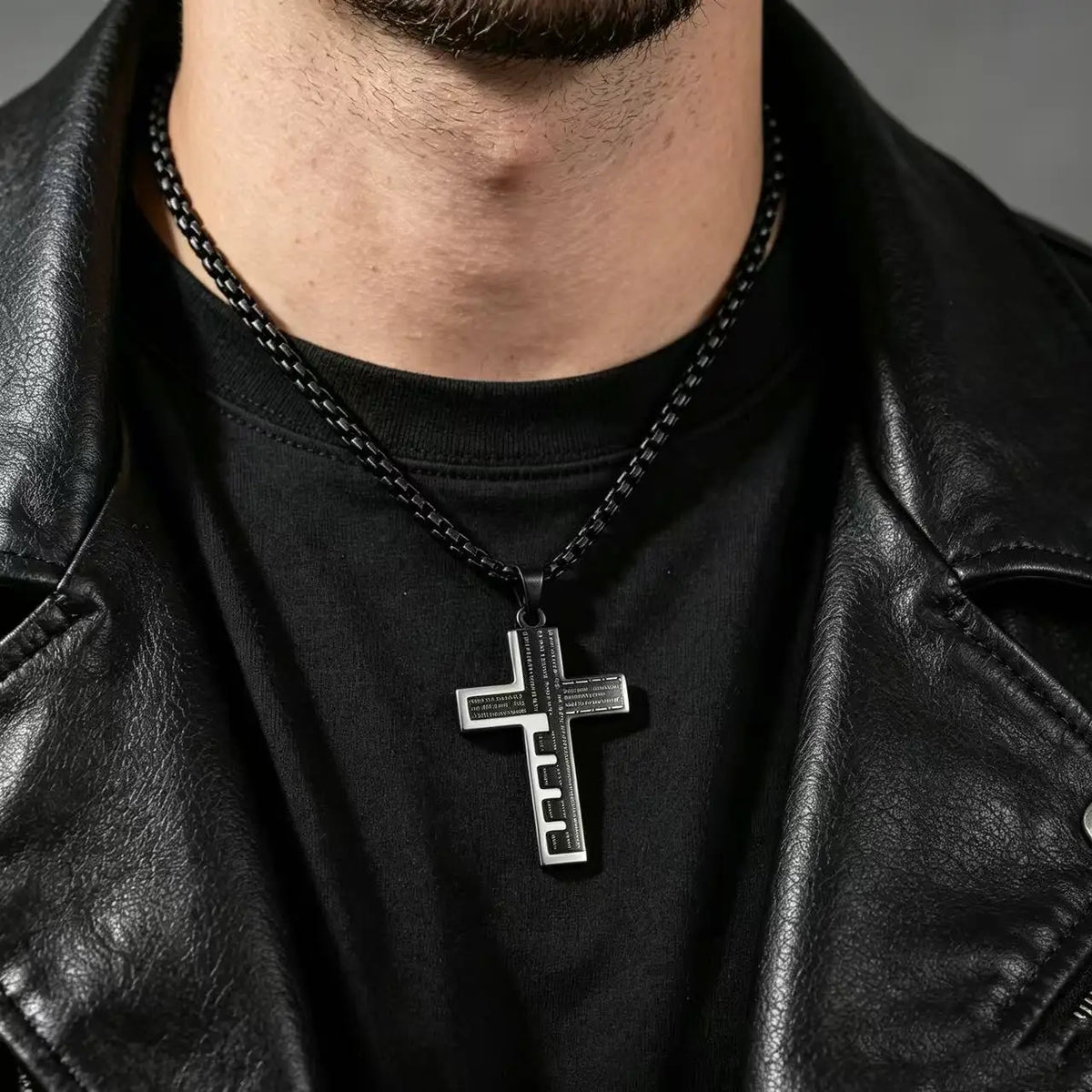 HNSP 316L Stainless Steel Bible Cross Pendant Necklace For Men Street Fashion Waterproof Jewelry Accessories Gift